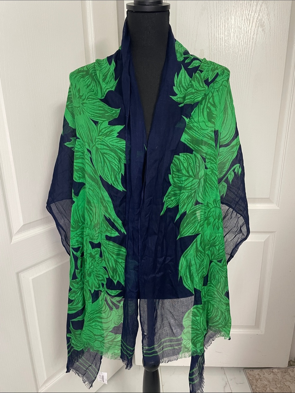 J.Crew Factory scarf navy green preppy beach summer cruise viscose new